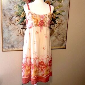 Sz M Mimi Maternity Ivory & Orange Floral Boho Ribbon Dress
